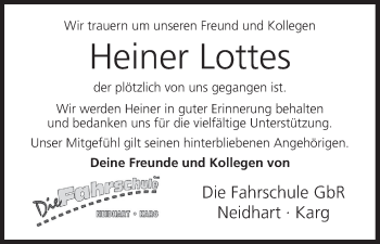 Anzeige von Heiner Lottes von MGO