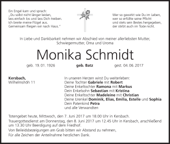 Anzeige von Monika Schmidt von MGO