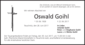 Anzeige von Oswald Goihl von MGO