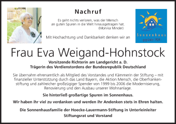 Anzeige von Eva Weigand-Hohnstock von MGO