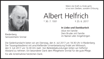 Anzeige von Albert Helfrich von MGO