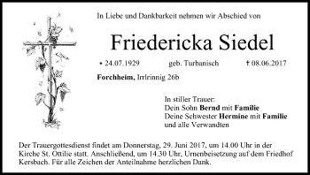 Anzeige von Friedericka Siedel von MGO
