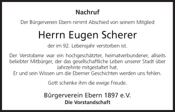 Anzeige von Eugen Scherer von MGO