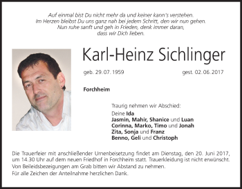 Anzeige von Karl-Heinz Sichlinger von MGO