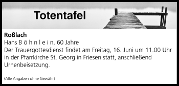 Anzeige von Totentafel vom 14.06.2017 von MGO