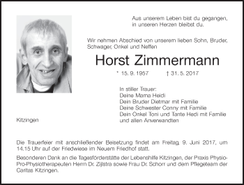 Anzeige von Horst Zimmermann von MGO