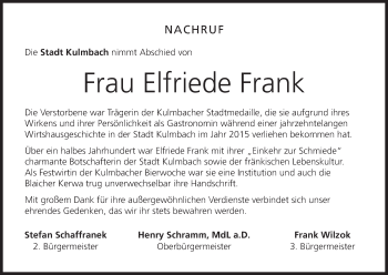 Anzeige von Elfriede Frank von MGO