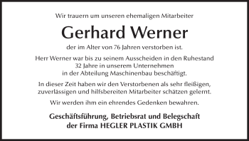 Anzeige von Gerhard Werner von MGO