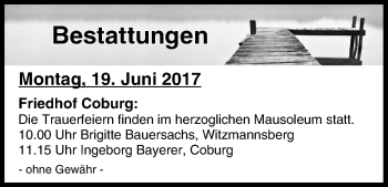 Anzeige von Bestattungen vom 19.06.2017 von MGO