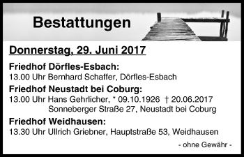 Anzeige von Bestattungen vom 29.06.2017 von MGO
