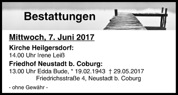 Anzeige von Bestattungen vom 07.06.2017 von MGO