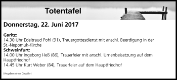 Anzeige von Totentafel vom 22.06.2017 von MGO