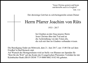 Anzeige von Joachim von Rüts von MGO