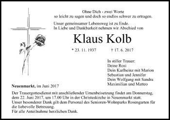 Anzeige von Klaus Kolb von MGO