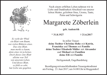Anzeige von Margarete Zöberlein von MGO