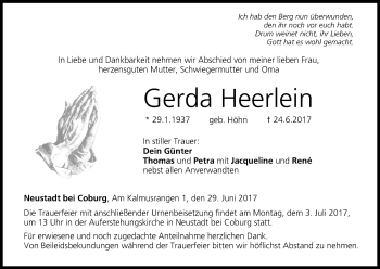 Anzeige von Gerda Heerlein von MGO