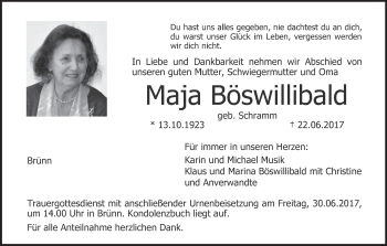 Anzeige von Maja Böswillibald von MGO