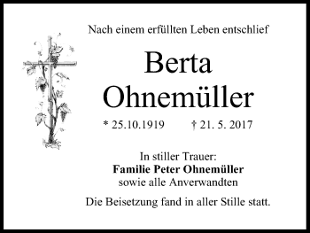 Anzeige von Berta Ohnemüller von MGO