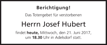 Anzeige von Josef Hubert von MGO