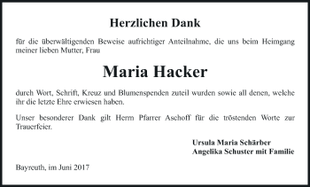 Anzeige von Maria Hacker von MGO