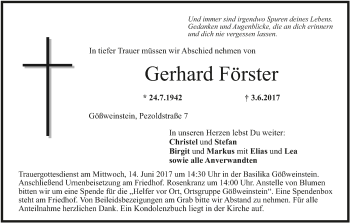 Anzeige von Gerhard Förster von MGO
