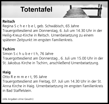 Anzeige von Totentafel vom 05.07.2017 von MGO