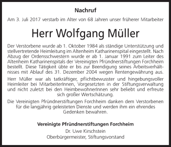 Anzeige von Wolfgang Müller von MGO