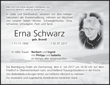 Anzeige von Erna Schwarz von MGO