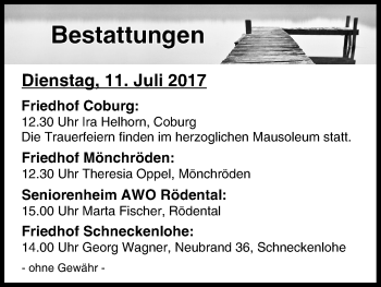 Anzeige von Bestattungen vom 11.07.2017 von MGO