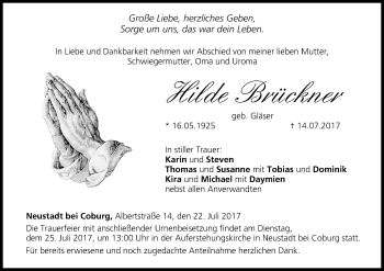 Anzeige von Hilde Brückner von MGO