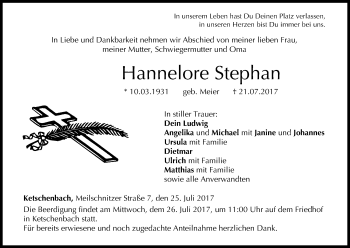 Anzeige von Hannelore Stephan von MGO