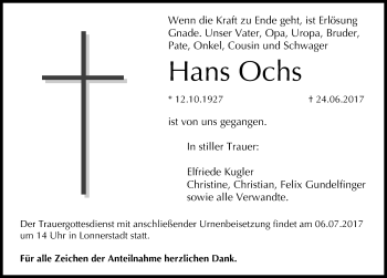Anzeige von Hans Ochs von MGO