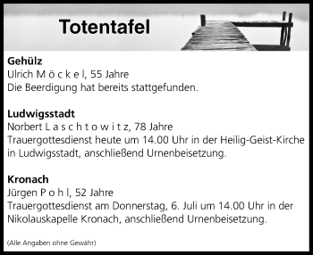Anzeige von Totentafel vom 04.07.2017 von MGO