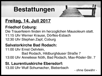 Anzeige von Bestattungen vom 14.07.2017 von MGO