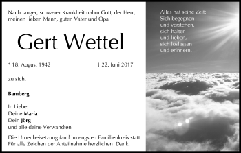 Anzeige von Gert Wettel von MGO