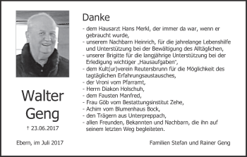 Anzeige von Walter Geng von MGO