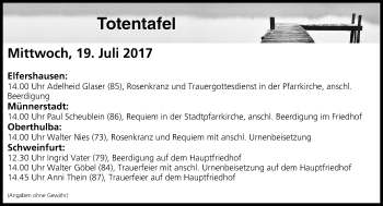 Anzeige von Totentafel vom 19.07.2017 von MGO