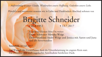 Anzeige von Brigitte Schneider von MGO