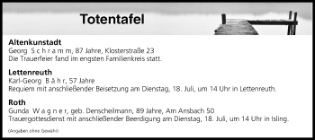 Anzeige von Totentafel vom 18.07.2017 von MGO