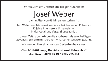 Anzeige von Josef Weber von MGO