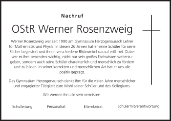 Anzeige von Werner Rosenzweig von MGO