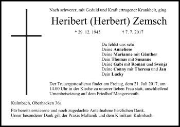 Anzeige von Heribert Zemsch von MGO