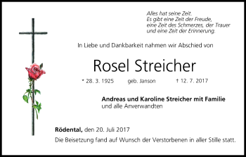 Anzeige von Rosel Streicher von MGO