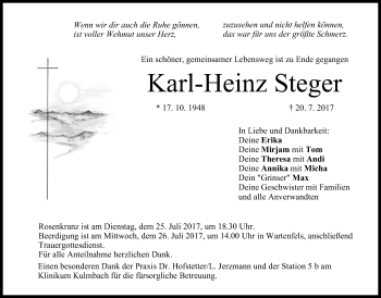Anzeige von Karl-Heinz Steger von MGO