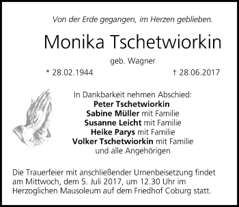 Anzeige von Monika Tschetwiorkin von MGO