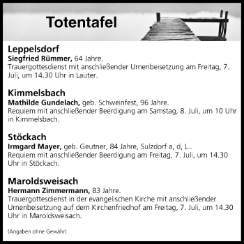 Anzeige von Totentafel vom 06.07.2017 von MGO