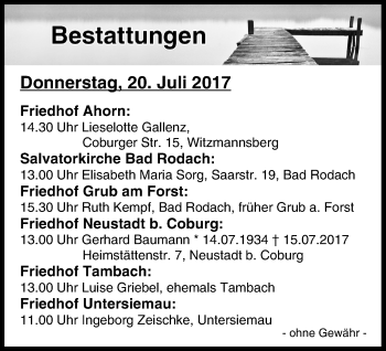 Anzeige von Bestattungen vom 20.07.2017 von MGO
