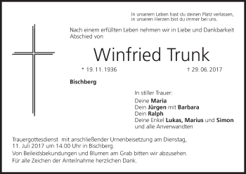 Anzeige von Winfried Trunk von MGO