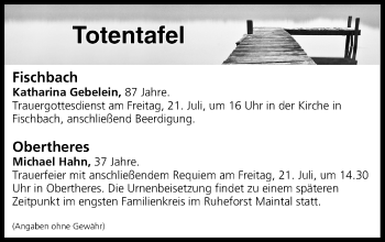 Anzeige von Totentafel vom 21.07.2017 von MGO