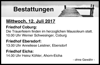 Anzeige von Bestattungen vom 12.07.2017 von MGO